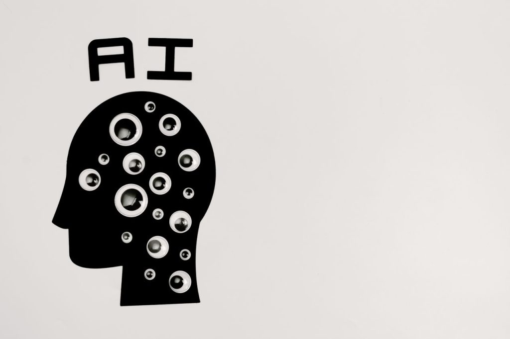 pexels photo 8849295 Abstract illustration of AI with silhouette head full of eyes, symbolizing observation and technology.