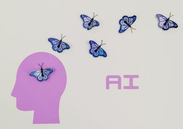 Surreal AI conceptual art featuring butterflies and a human head silhouette in a minimalistic style.